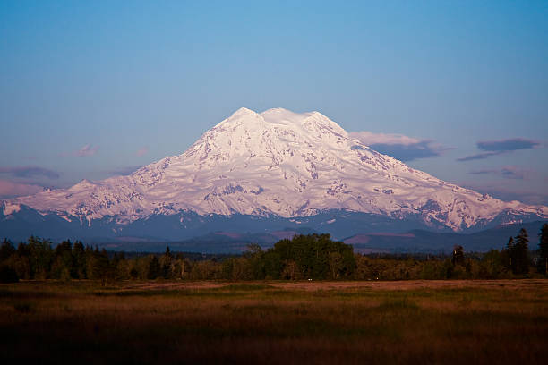 Sunset over Mt. Rainier stock photo