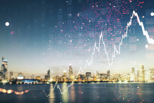 istock Multi exposure of virtual abstract financial chart hologram and world map on Chicago skyscrapers background, research and analytics concept 1468234754