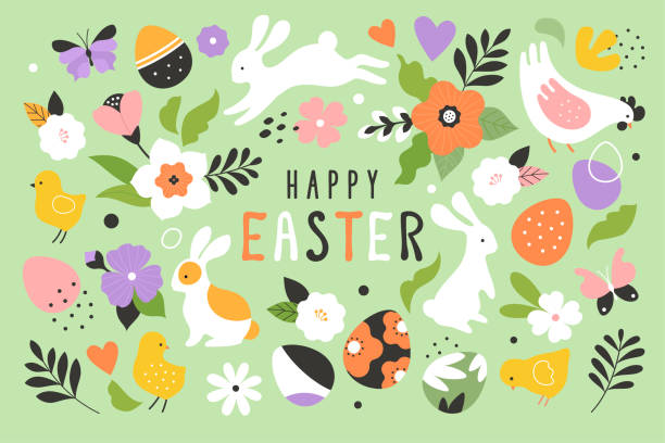 Easter design collection. vector art illustration