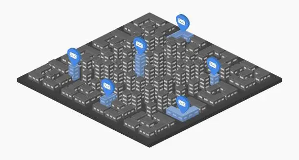 Vector illustration of city center downtown isometric post office map vector flat illustration