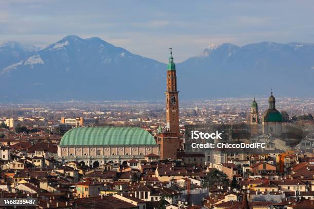 Monument Called Basilica Palladiana In Vicenza City In Italy Seen From Above Stock Photo - Download Image Now