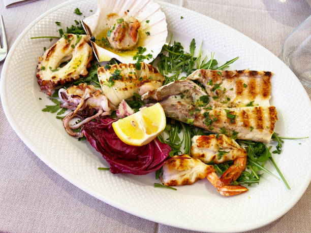 istock plate with fried fish and seafood in restaurant 1468235820