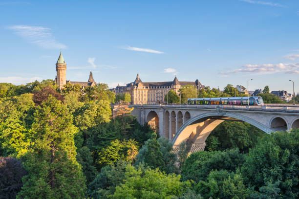 Grand Duchy of Luxembourg, city skyline at Pont Adolphe Bridge stock photo