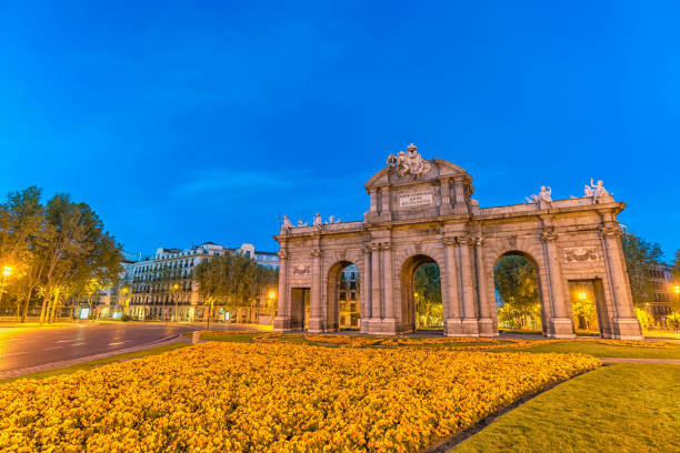 istock Madrid Spain, night city skyline at Puerta de Alcala 1468237714
