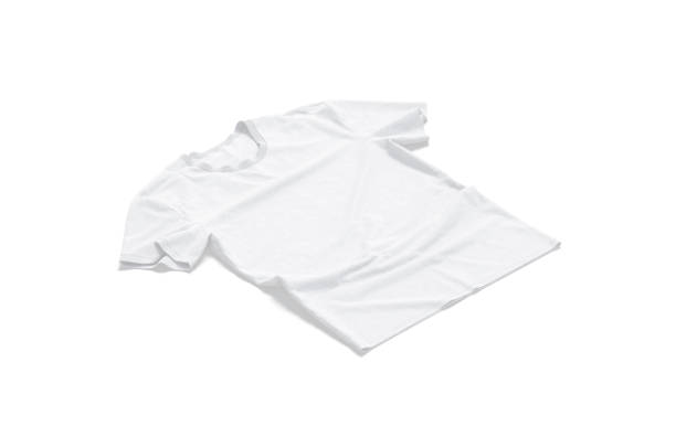 istock Blank white crumpled t-shirt mockup flat lay, side view 1468239473