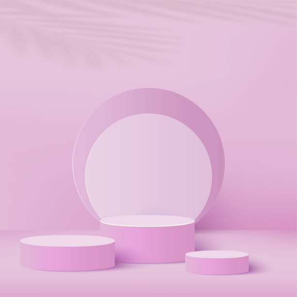 istock 3d pink color podium and minimal pink color wall scene. 3d podium minimal abstract background. Pastel color abstract room design. Vector 1468243238