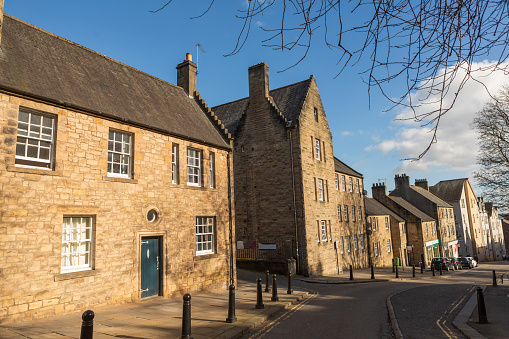 Traditional old gothic buildings at street of stirling Scotland England UK