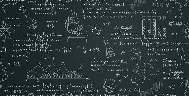 Chemical Science Formulas. Seamless chemical and biological formulas on chalkboard. math equations stock illustrations