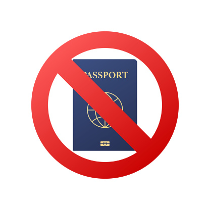 Passport ban icon. International passport with prohibition. Travel visa cancellation