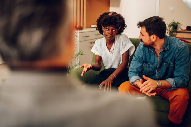 istock Diverse couple on a therapy session in a psychologist office 1468261926
