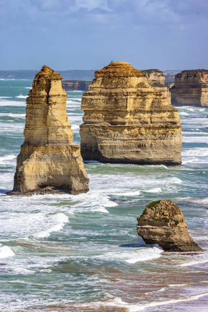 Seascape of the Twelve Apostles on the Great Ocean Road, Australia. These limestone sea stacks are located along the shore line of Port Campbell National Park stock photo