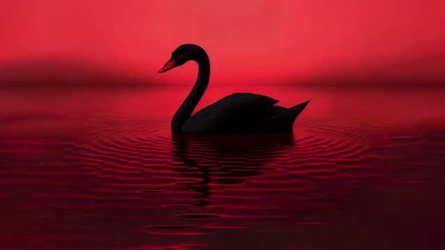 Unexpected Occurrences: Black Swan Swimming in a Sea of Red, Symbolizing Rare and Significant Events Such as Financial Crashes, Seamless Loop