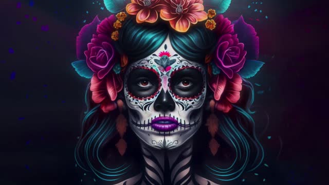 Stunning Day of the Dead Tribute: Seamless Loop Illustration of Female with Skull Face Paint