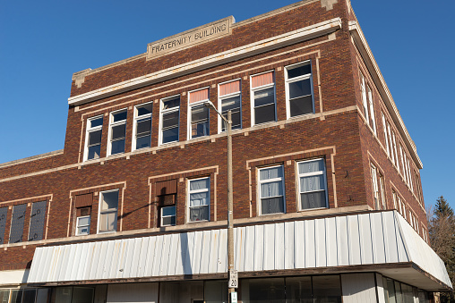 Oglesby, Illinois - United States - February 19th, 2023: Downtown building and storefront in Oglesby, Illinois, USA.