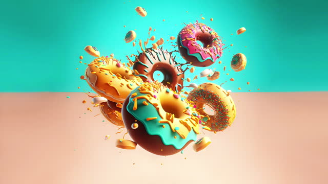 Irresistible Doughnut Collision: Delicious Treats Crashing on a Seamless Loop Background