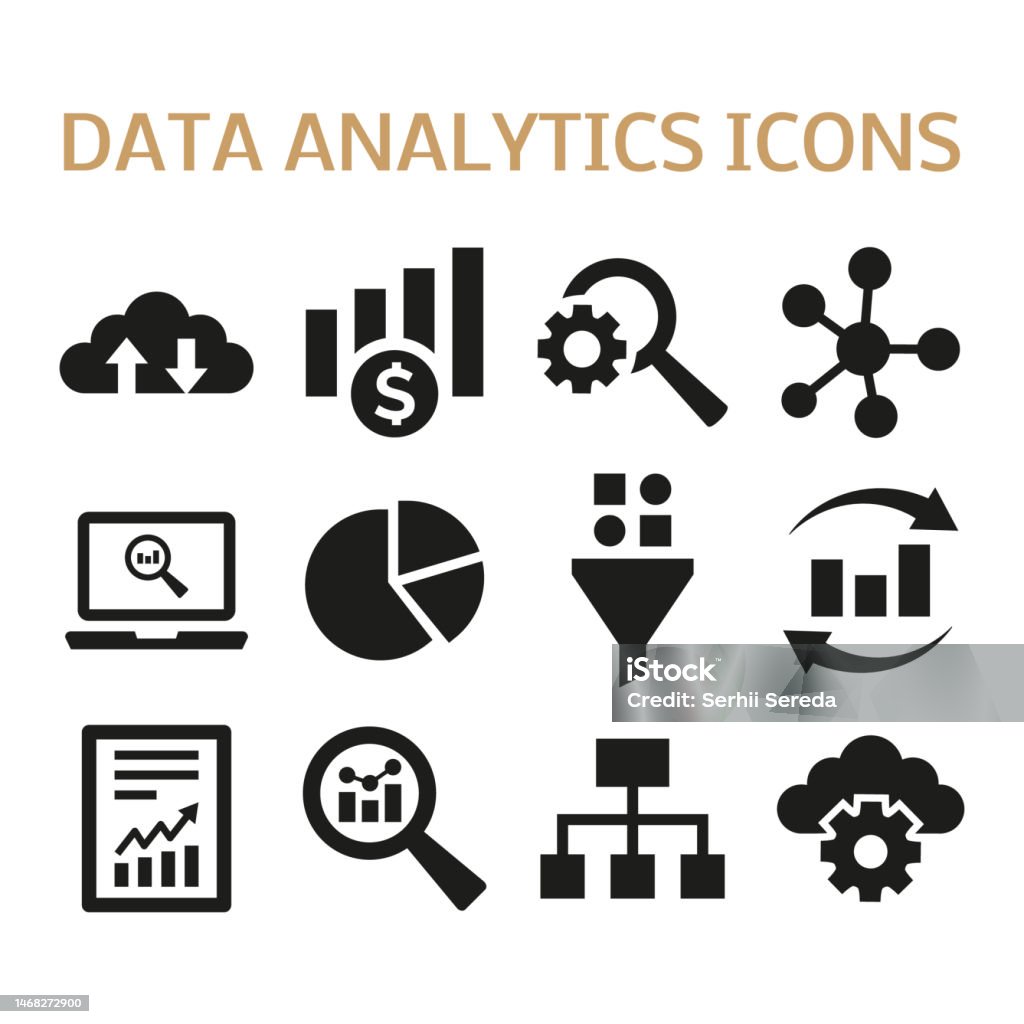 Data Analytics Icons Set On White Background Stock Illustration