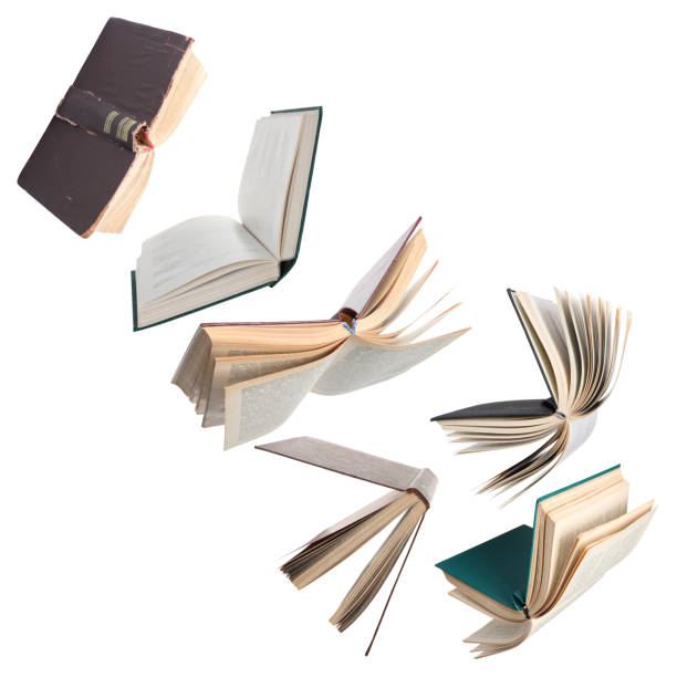 istock Many hardcover books flying on white background 1468273164