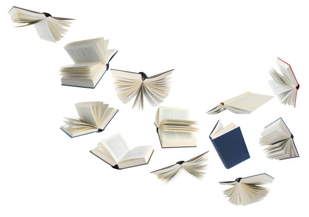istock Many hardcover books flying on white background 1468273224