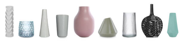 istock Set of different stylish vases on white background 1468273636