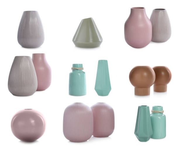 istock Set of different stylish ceramic vases on white background 1468273742