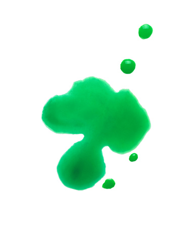 Blot of green watercolor paint isolated on white, top view