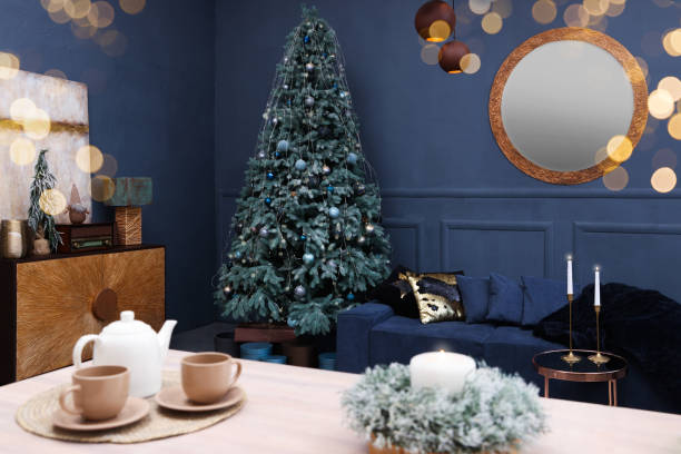 istock Living room interior with Christmas tree and festive decor 1468276948