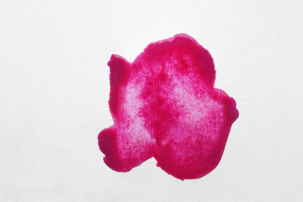 Blot of pink ink on white background, top view