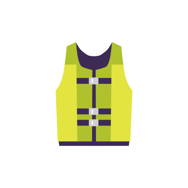 kamizelka ratunkowa lub kurtka do uprawiania turystyki pieszej, raftingu i przemysłu, izolowana płaska wektorowa. - life jacket obrazy stock illustrations