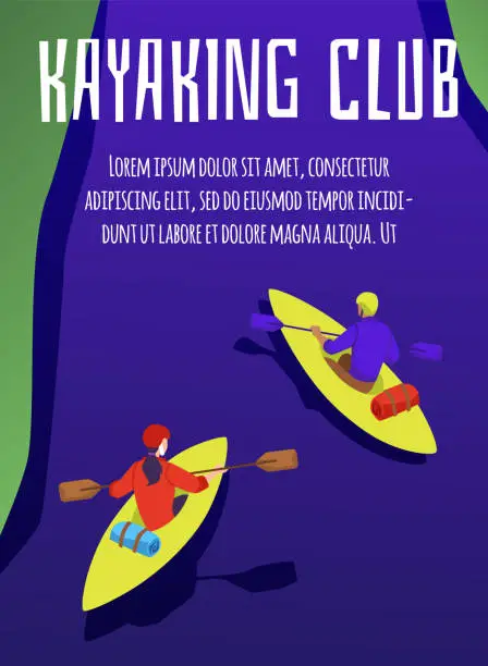 Vector illustration of Kayaking sport club poster or banner template, flat vector illustration.