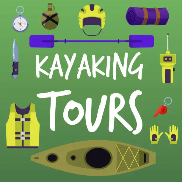 Vector illustration of Kayaking tours banner design for social media posts, flat vector illustration.