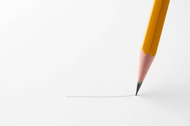 Drawing with sharp graphite pencil on white sheet of paper, closeup. Space for text