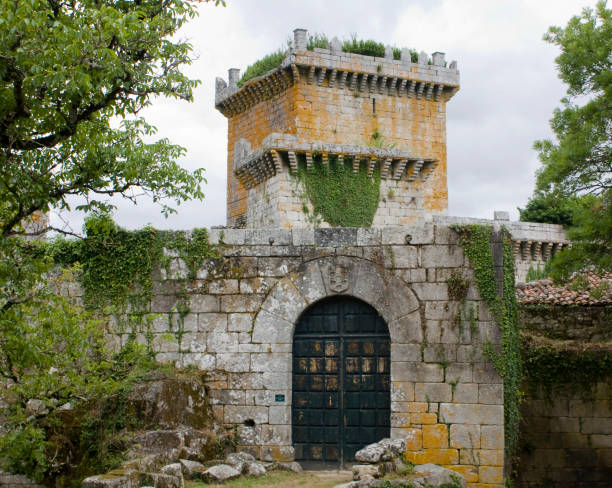 xiv century pambre defensive tower in lugo province, galicia, spain. - feudalism imagens e fotografias de stock