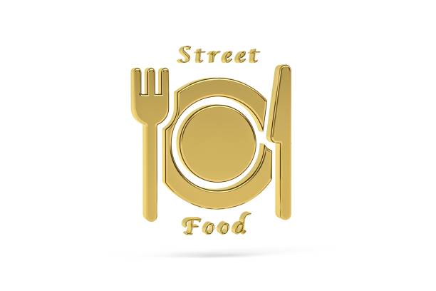 Golden 3d street food icon isolated on white background - 3d render