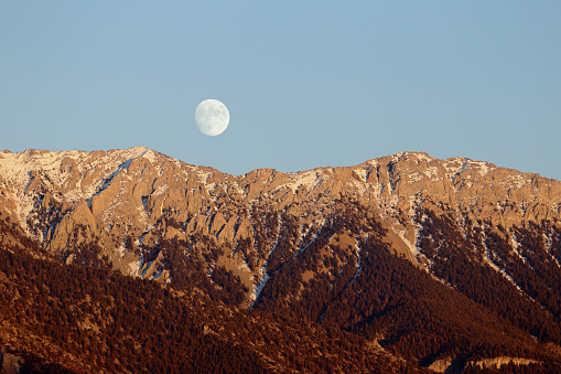 Beautiful Full Moon Over Cascade Mountain In Western USA