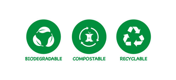 ilustrații de stoc cu icoană biodegradabilă, compostabilă, reciclabilă. reciclarea vectorului de gunoi - compostable