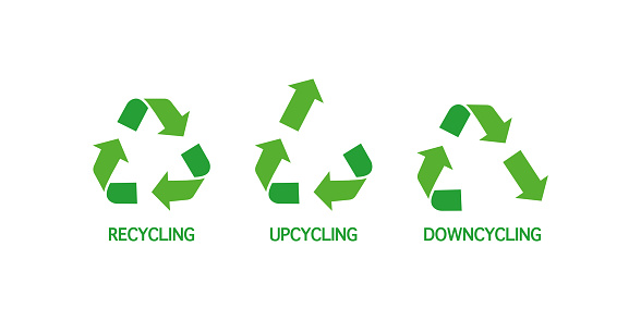 Recycling, up cycling, down cycling icon. Recycling trash vector desing.