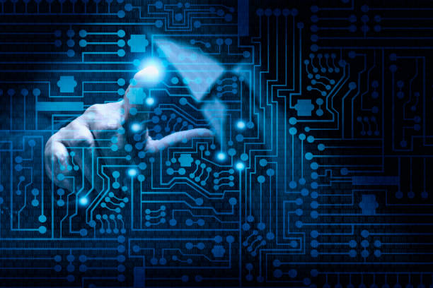 istock Business people touch the virtual fluorescent electronic circuit on the touch screen to connect technological innovation. 1468287881