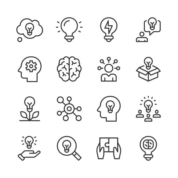 illustrazioni stock, clip art, cartoni animati e icone di tendenza di idee e ispirazione icone — serie monoline - cervello