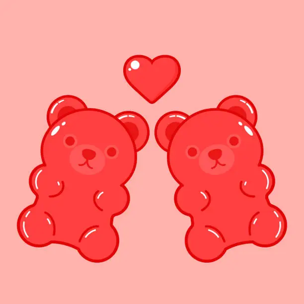 Vector illustration of Jelly bears fruit gummy. Character Illustrator vector design. Jelly bears in Valentine's day.
