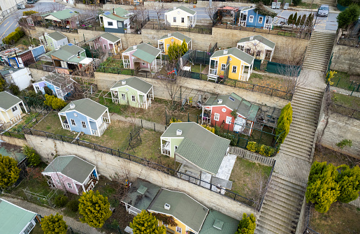 Aerial View of Family Colorful Homes in Neighbourhood