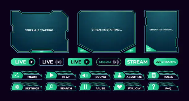 Vector illustration of Streaming screen panel overlay design template neon theme. Vector border UI frame to game interface stream illustration