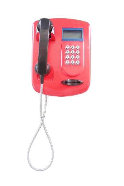 telefono retrò a pulsante rosso da parete - pay phone telephone phone cord push button foto e immagini stock