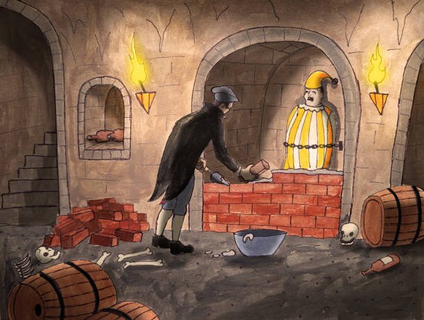 The Cask of Amontillado From the Edgar Allan Poe story, Fortunato meets his fate deep in the wine cellar. edgar allan poe stock illustrations