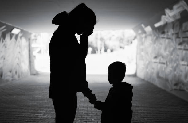 istock Tired sad stressed single mother and child 1468298912