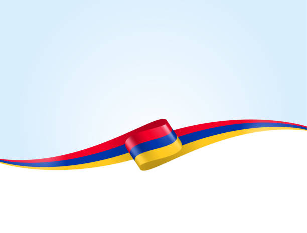 armenia flag ribbon. armenian flag long banner on background. template. space for copy. vector stock illustration - ermeni bayrağı stock illustrations