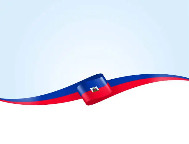 Vector illustration of Haiti Flag Ribbon. Haitian Flag Long Banner on Background. Template. Space for Copy. Vector Stock Illustration