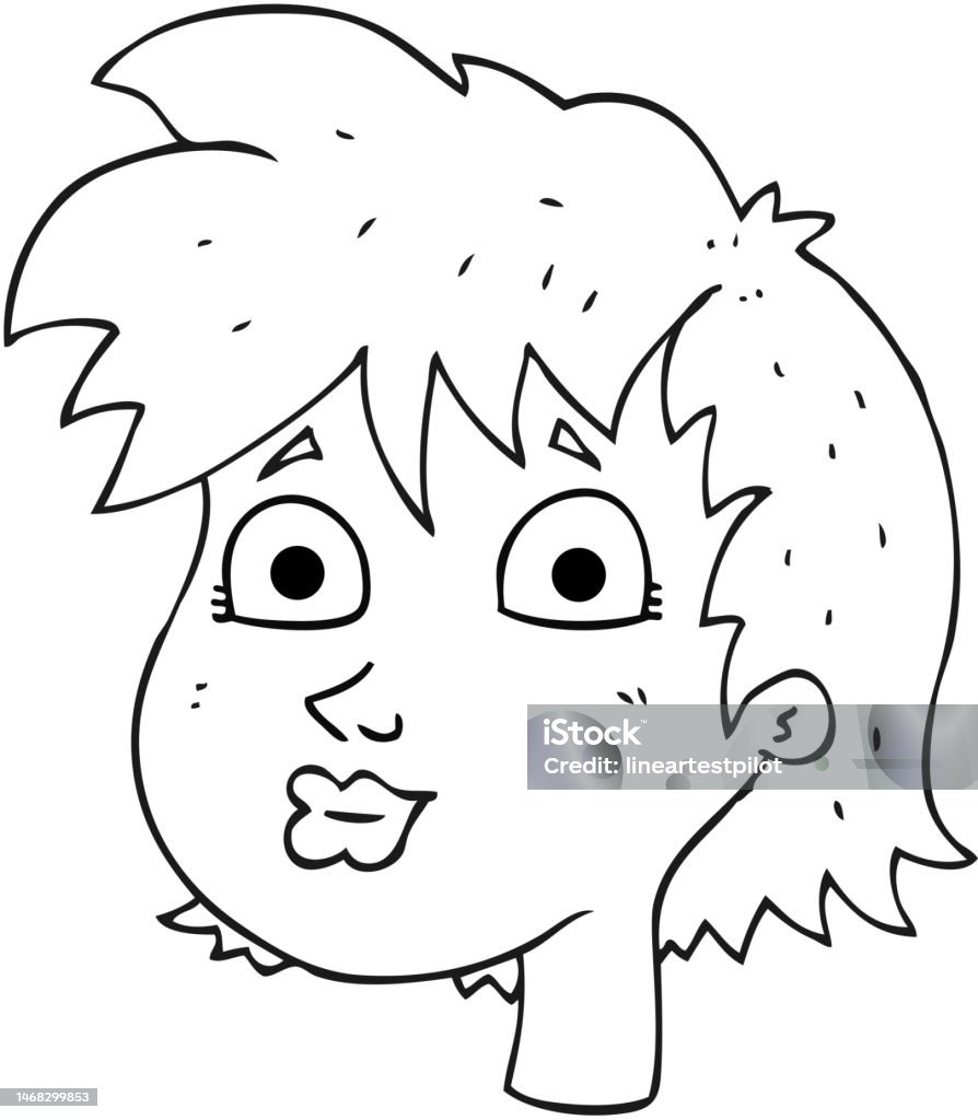 Freehand Vẽ Đen Trắng Hoạt Hình Khuôn Mặt Nữ Hình minh họa Sẵn có ...