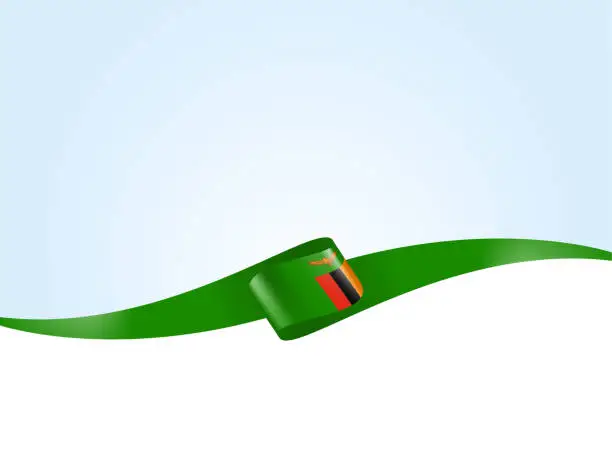 Vector illustration of Zambia Flag Ribbon. Zambian Flag Long Banner on Background. Template. Space for Copy. Vector Stock Illustration