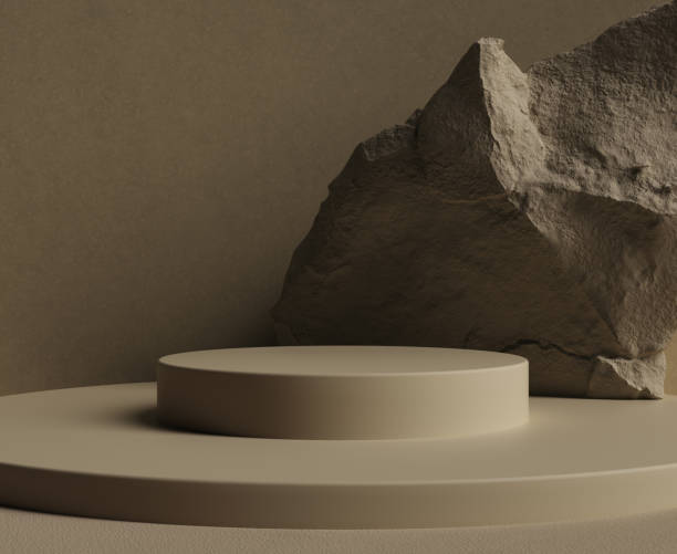 istock Minimal abstract interior with podium and stone. Object display product presentation mockup. 3d rendering 1468300052
