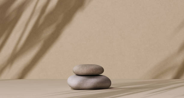istock Stone podium, empty room product display, sunlight leaves shadow on wall, natural product presentation 3d rendering background 1468300667